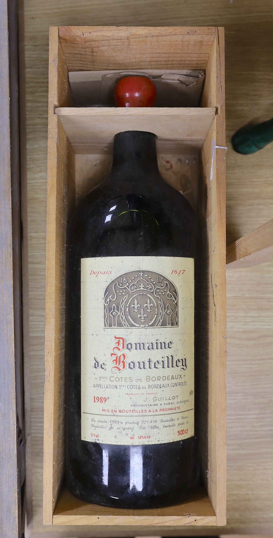 A cased five litre bottle of Domaine de Bouteilley, Bordeaux, 1989